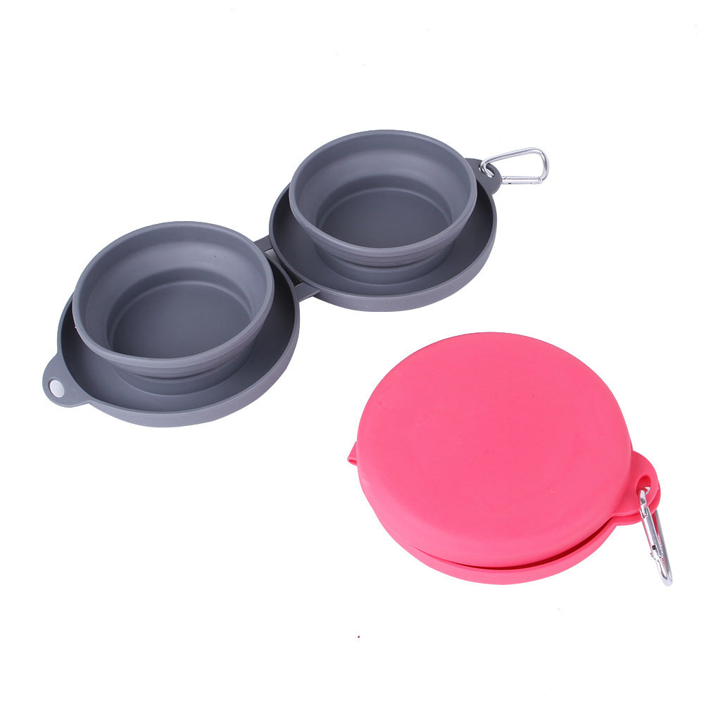 Foldable Double Pet Bowl with Non-Slip Mat - Collapsible Food and Water Dish for Dogs and Cats