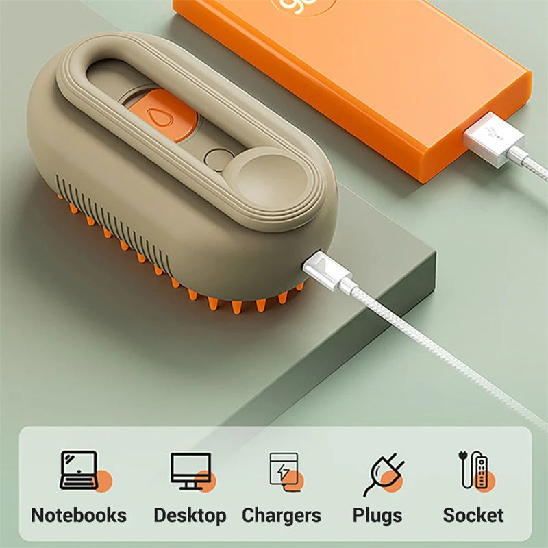 3-in-1 Electric Steam Pet Brush - USB Rechargeable Dog & Cat Grooming Brush for Hair Removal, Detangling & Massage