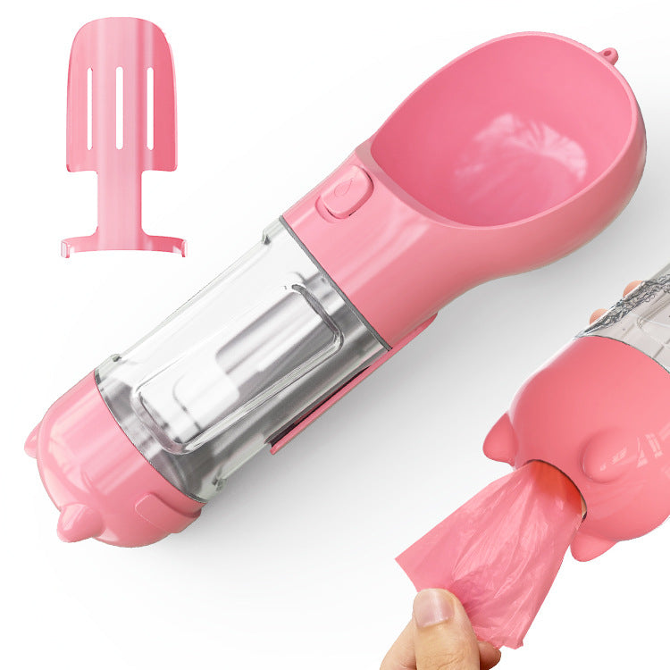 3-in-1 Portable Pet Water Bottle with Bowl & Waste Bag Dispenser | Outdoor Travel Dog & Cat Feeder