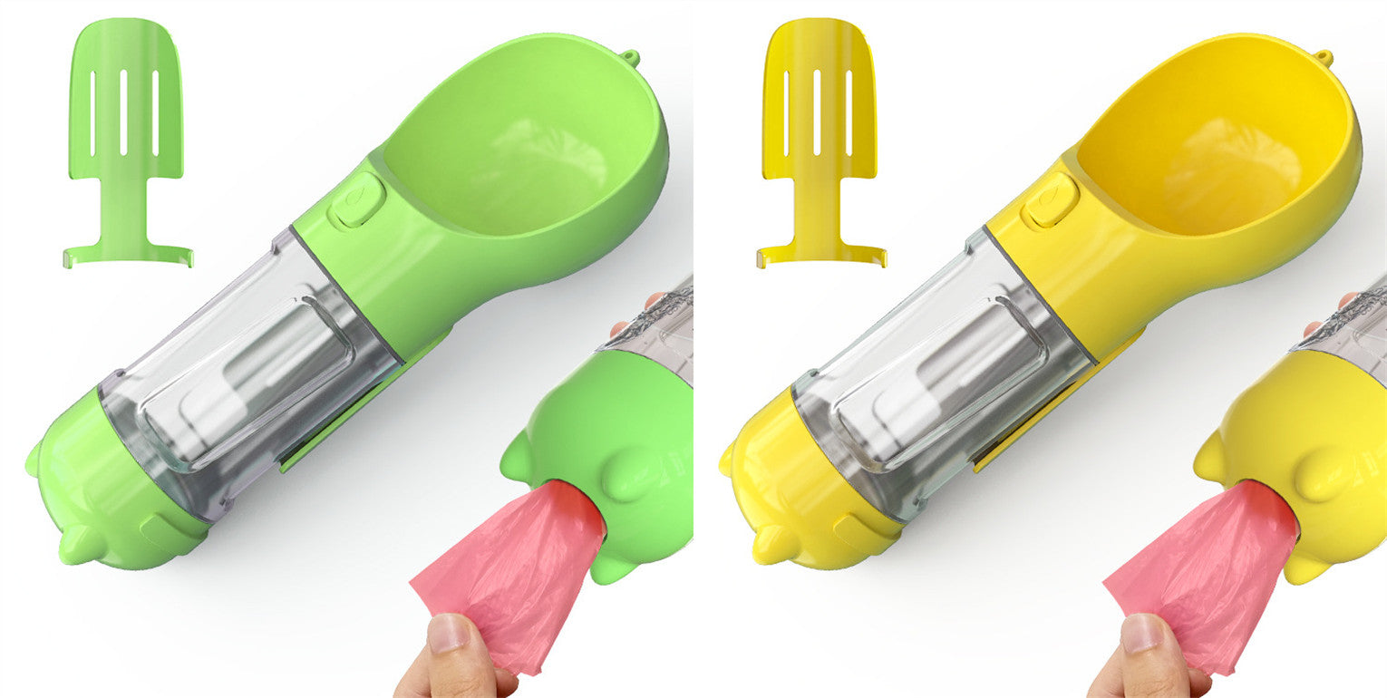 3-in-1 Portable Pet Water Bottle with Bowl & Waste Bag Dispenser | Outdoor Travel Dog & Cat Feeder