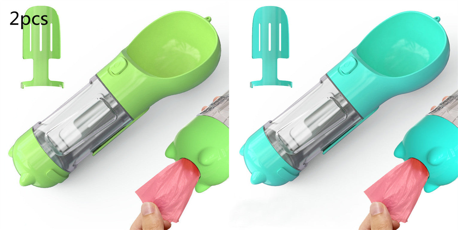 3-in-1 Portable Pet Water Bottle with Bowl & Waste Bag Dispenser | Outdoor Travel Dog & Cat Feeder