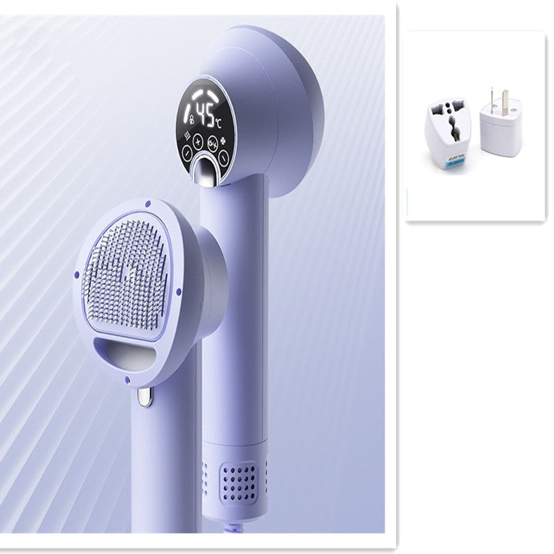 Smart Pet Hair Dryer & Grooming Brush - Silent Blow Comb for Dogs & Cats, 300W, Purple/White