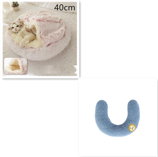 2-in-1 Round Plush Pet Bed & Warm House for Dogs and Cats - Winter Soft Long Plush Bed