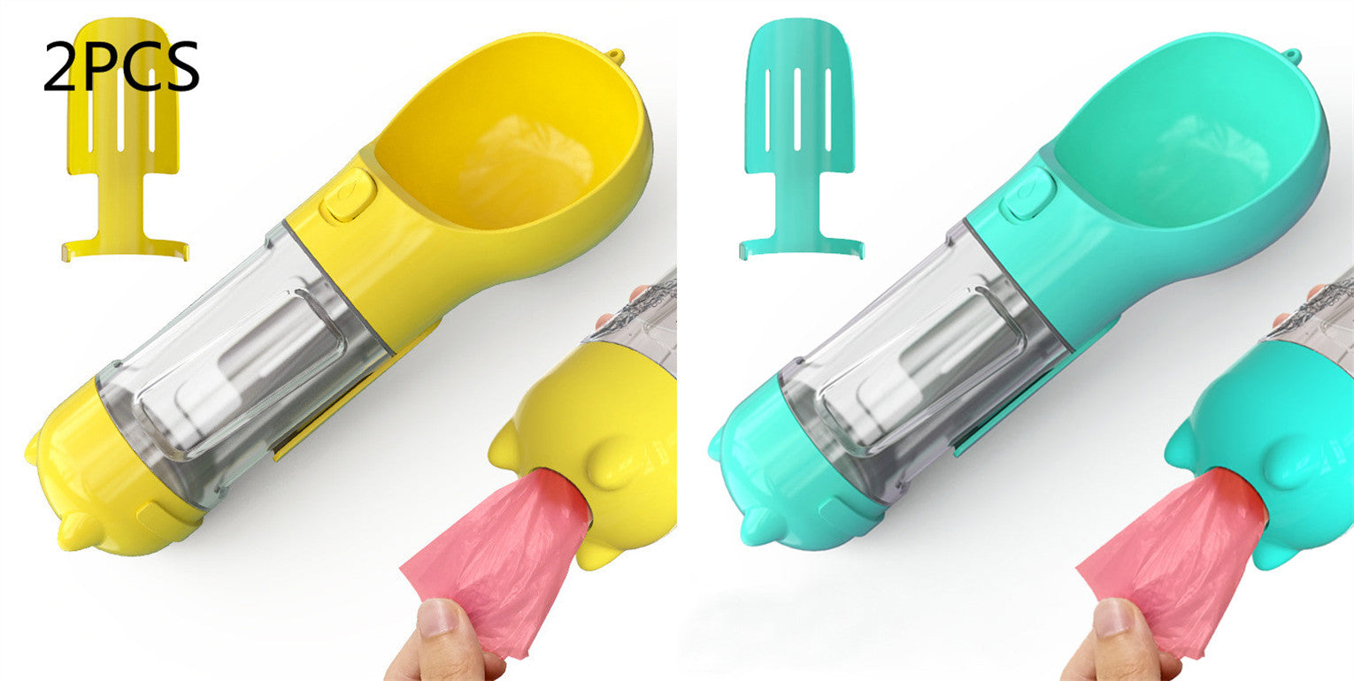 3-in-1 Portable Pet Water Bottle with Bowl & Waste Bag Dispenser | Outdoor Travel Dog & Cat Feeder