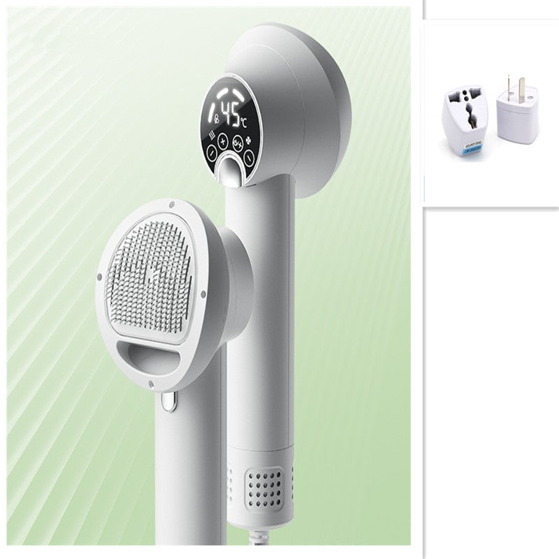 Smart Pet Hair Dryer & Grooming Brush - Silent Blow Comb for Dogs & Cats, 300W, Purple/White
