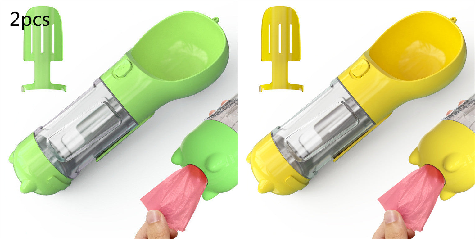 3-in-1 Portable Pet Water Bottle with Bowl & Waste Bag Dispenser | Outdoor Travel Dog & Cat Feeder