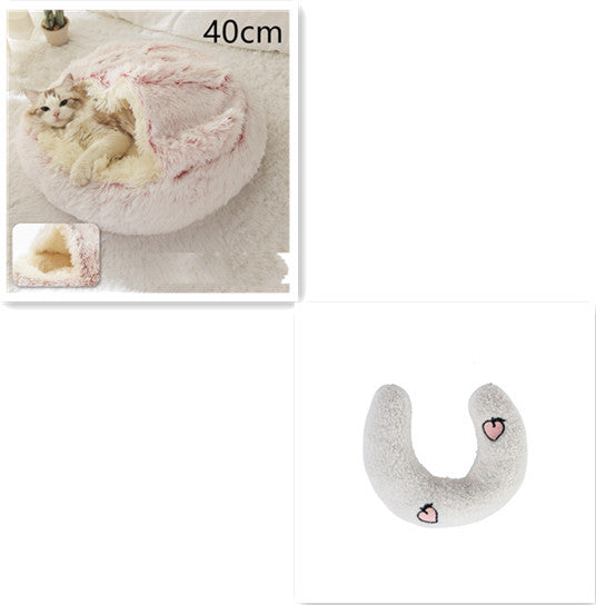 2-in-1 Round Plush Pet Bed & Warm House for Dogs and Cats - Winter Soft Long Plush Bed