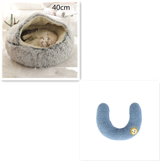 2-in-1 Round Plush Pet Bed & Warm House for Dogs and Cats - Winter Soft Long Plush Bed