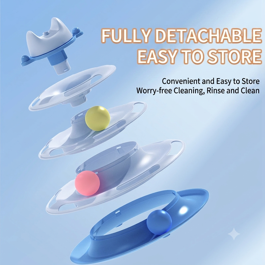 Interactive 4-Tier Cat Track Toy with 4 Spinning Balls for Indoor Cats