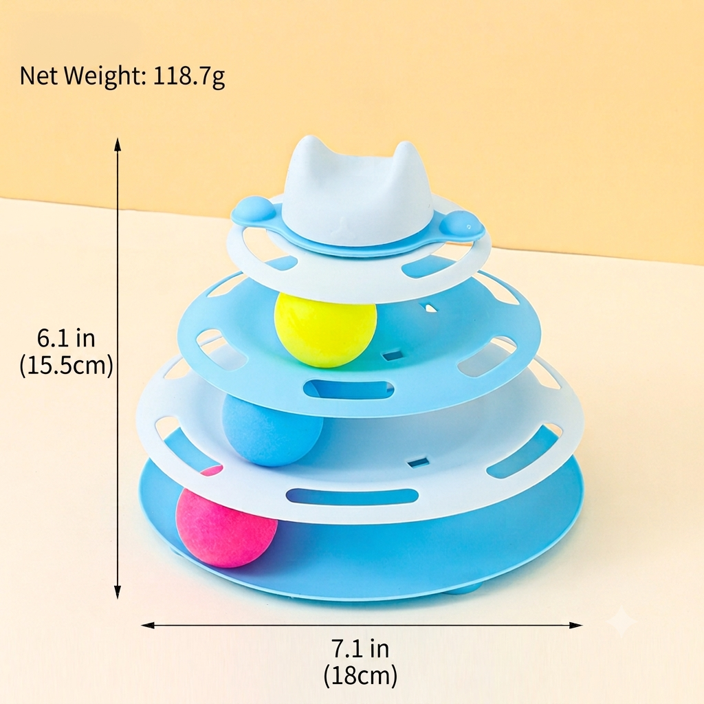 Interactive 4-Tier Cat Track Toy with 4 Spinning Balls for Indoor Cats