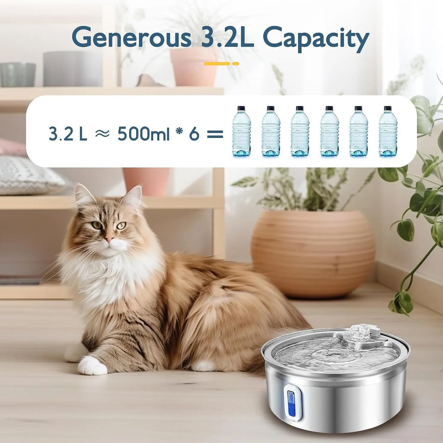 3.2L Cat Water Fountain  Circulating Fountain with Triple Filtration System  Cat Dog Water Fountain Multiple Pet Drinking Bowls