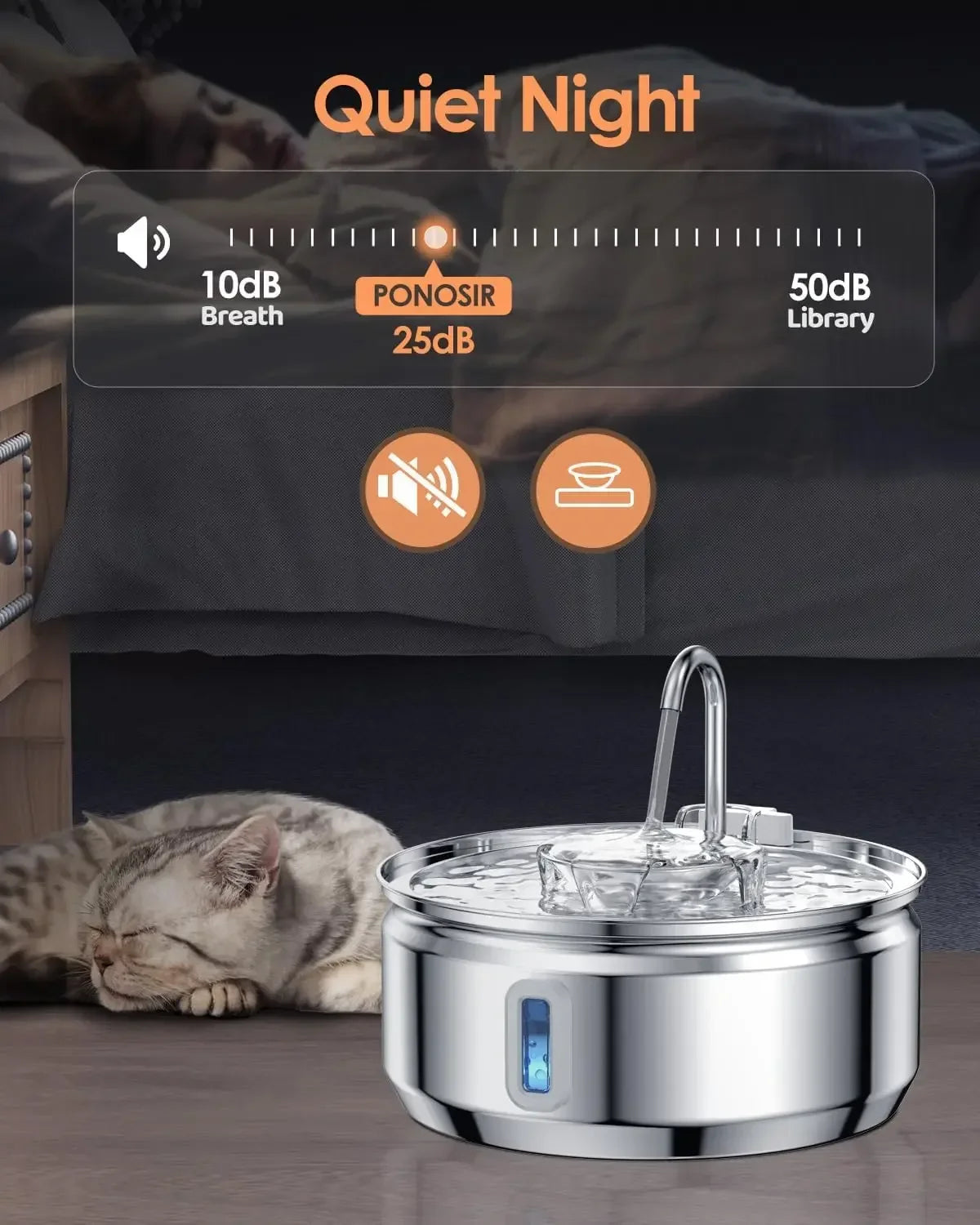 Cat Water Fountain 3.2L/108oz Upgraded Stainless Steel Pet Water Fountain for Cats Drinking Automatic Cat Water Bowl Dispenser