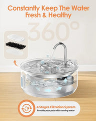 Cat Water Fountain 3.2L/108oz Upgraded Stainless Steel Pet Water Fountain for Cats Drinking Automatic Cat Water Bowl Dispenser