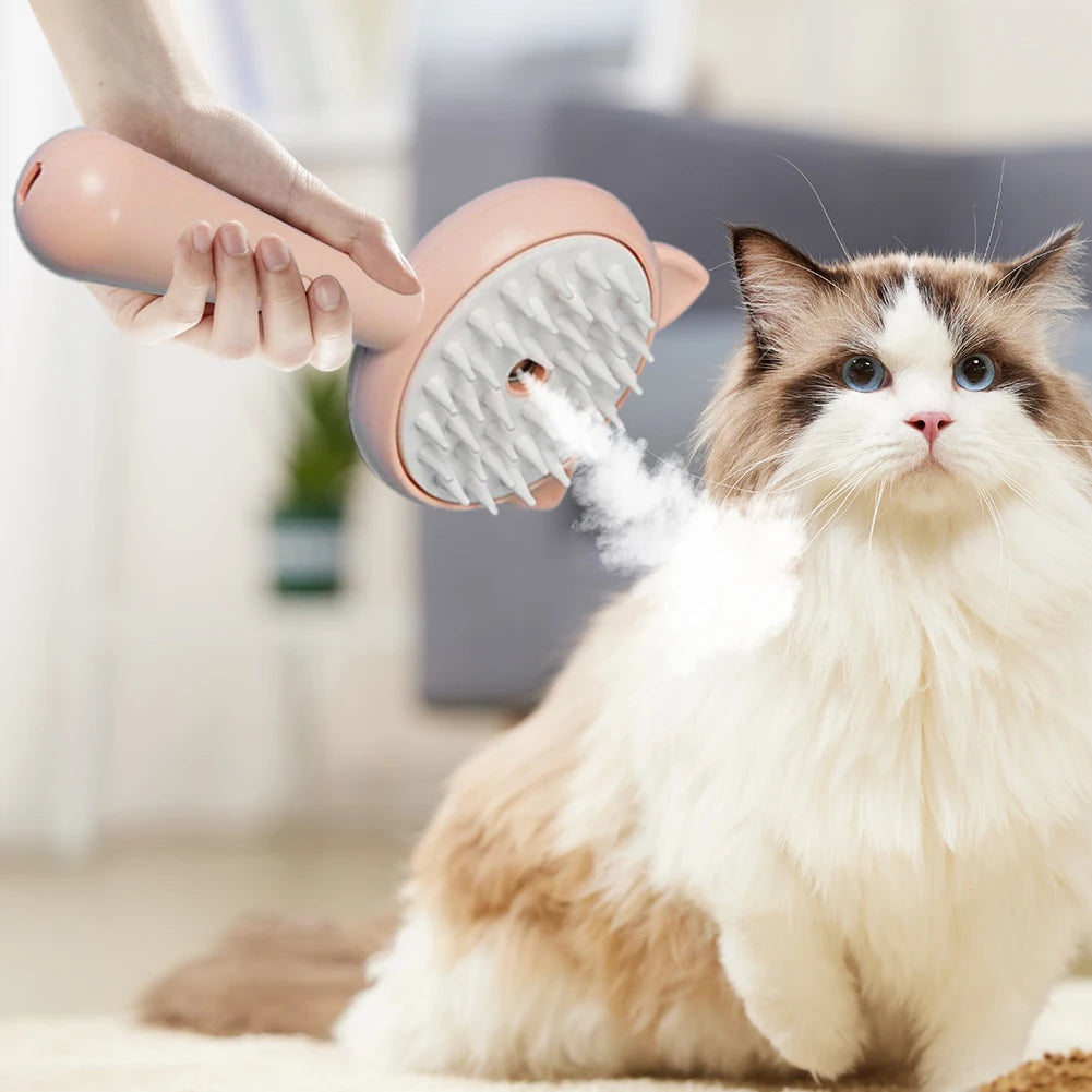 Rechargeable Steam Pet Grooming Brush - Self-Cleaning Deshedding & Massage Brush for Dogs and Cats