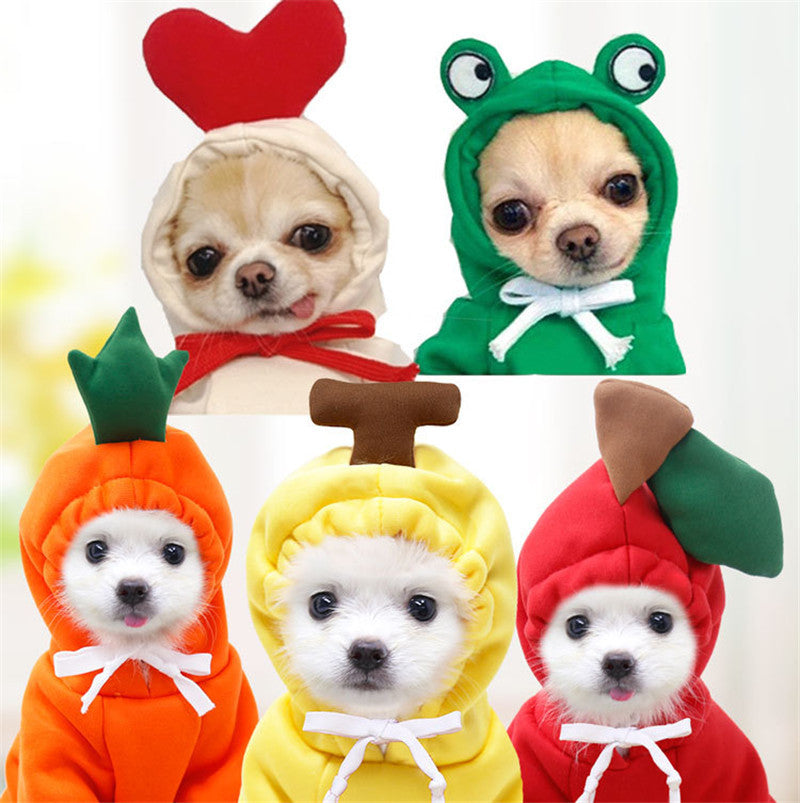 Cute Fruit Hoodie Winter Warm Fleece Dog Sweater for Small Dogs - French Bulldog, Chihuahua, Puppy & Cat Clothing