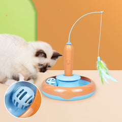 2-in-1 Self-Play Cat Toy: Interactive Turntable with Feather Teaser