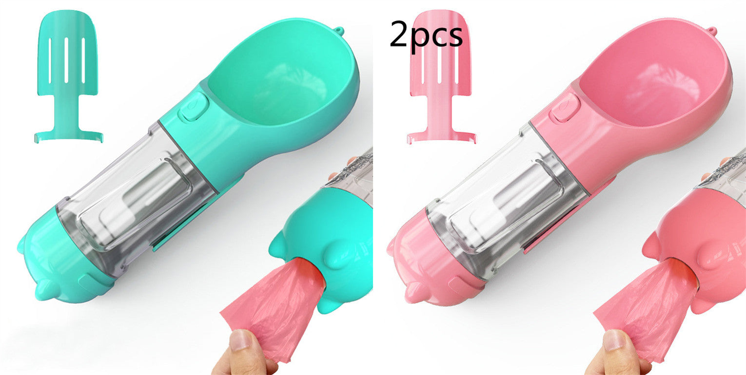 3-in-1 Portable Pet Water Bottle with Bowl & Waste Bag Dispenser | Outdoor Travel Dog & Cat Feeder