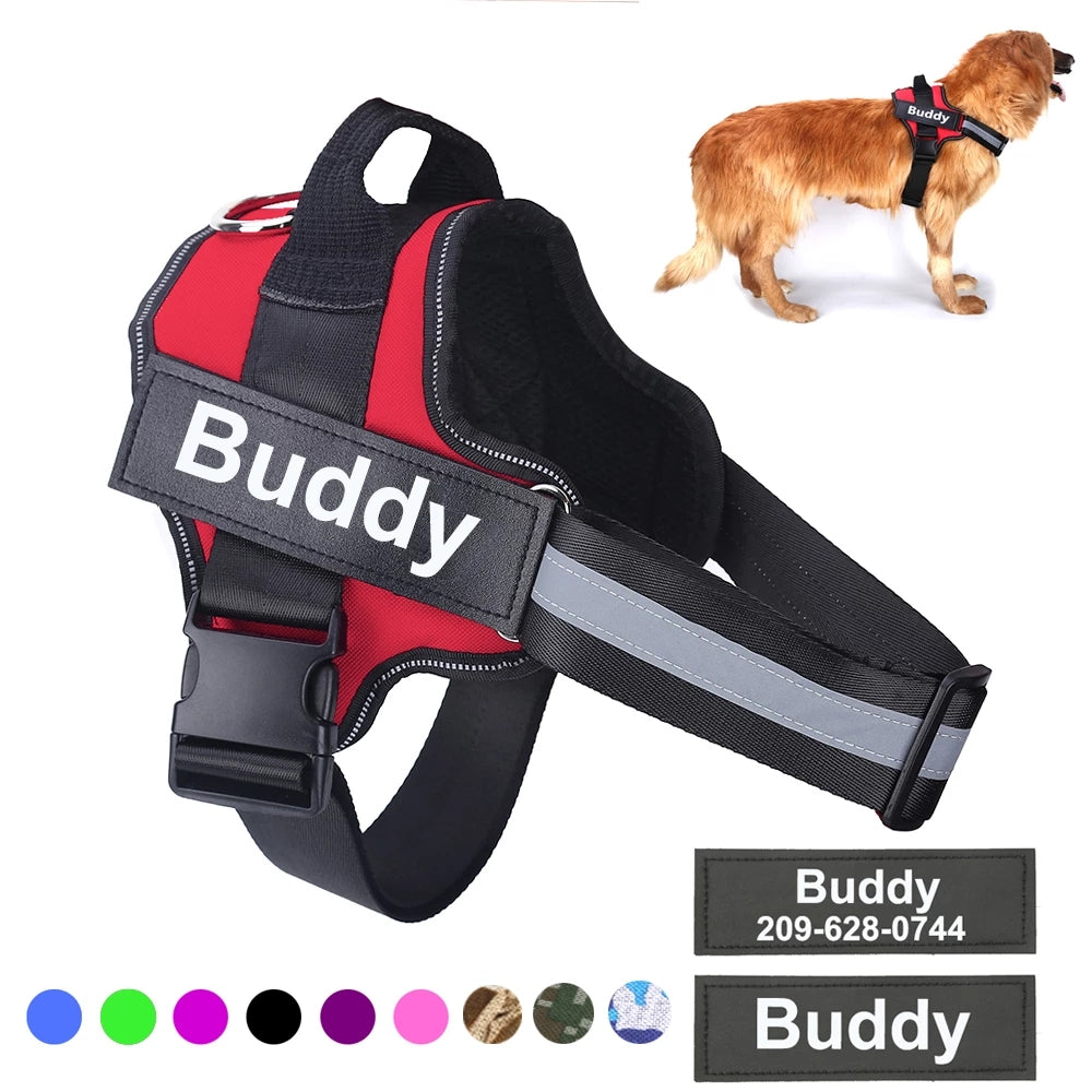 Personalized No-Pull Reflective Dog Harness - Adjustable Breathable Vest with Custom Patch for Small to Large Dogs