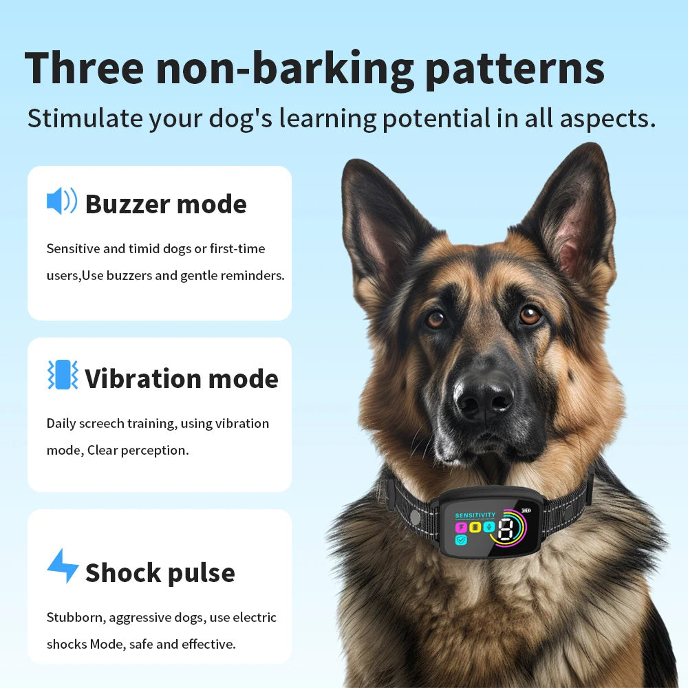 Smart Automatic Anti-Barking Dog Collar with HD Display - Rechargeable, Waterproof Bark Control for Medium to Large Dogs