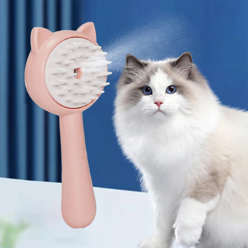 Rechargeable Steam Pet Grooming Brush - Self-Cleaning Deshedding & Massage Brush for Dogs and Cats