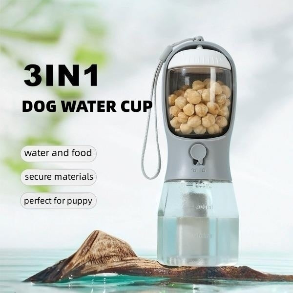 OurPetlly 3-in-1 Portable Dog Water Bottle with Food Container & Waste Bag Dispenser - Built-in Filter