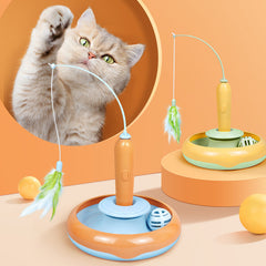 2-in-1 Self-Play Cat Toy: Interactive Turntable with Feather Teaser