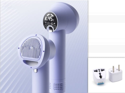Smart Pet Hair Dryer & Grooming Brush - Silent Blow Comb for Dogs & Cats, 300W, Purple/White