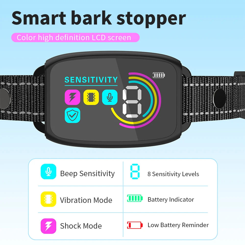 Smart Automatic Anti-Barking Dog Collar with HD Display - Rechargeable, Waterproof Bark Control for Medium to Large Dogs