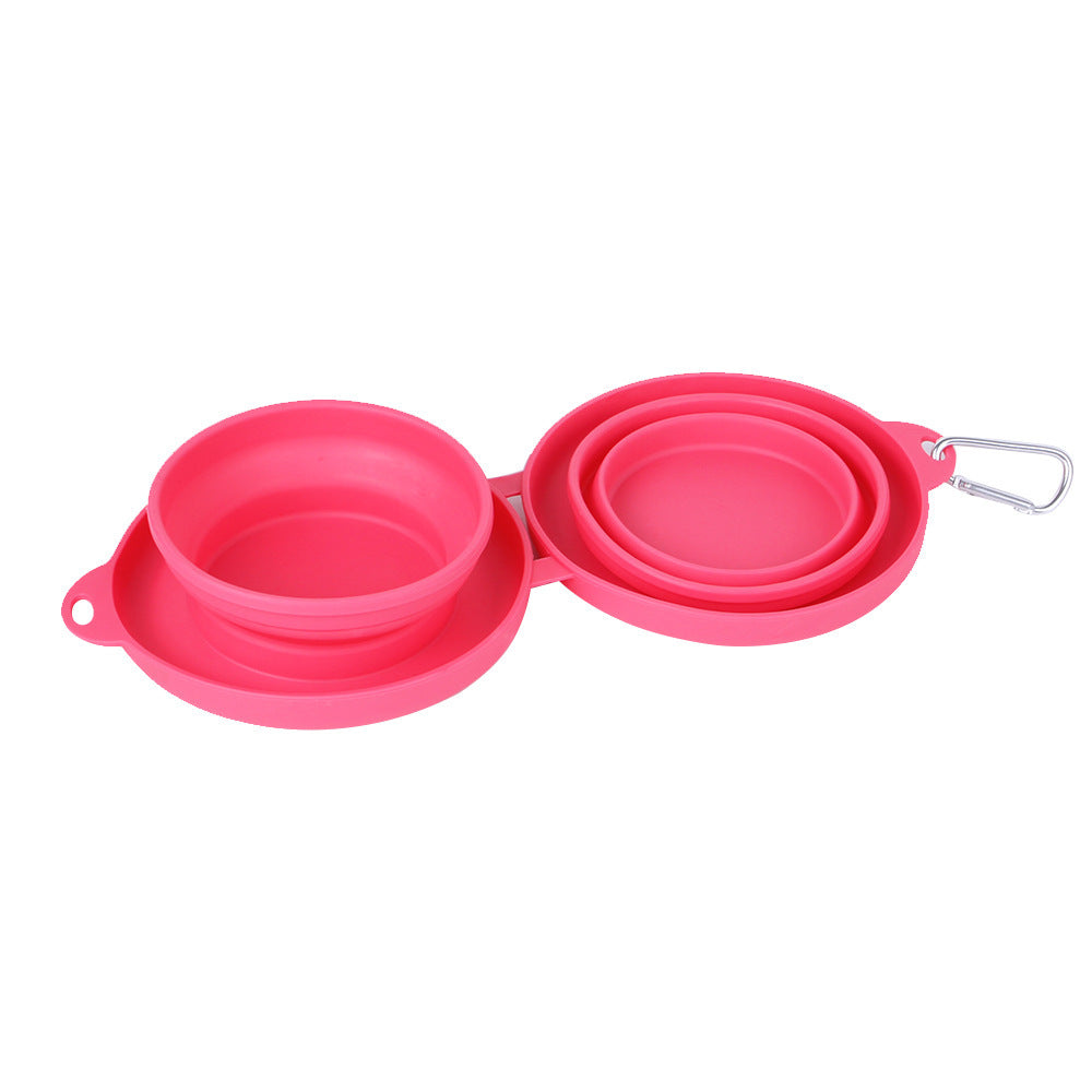 Foldable Double Pet Bowl with Non-Slip Mat - Collapsible Food and Water Dish for Dogs and Cats
