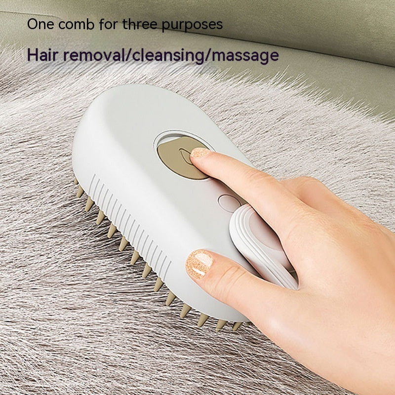 3-in-1 Electric Steam Pet Brush - USB Rechargeable Dog & Cat Grooming Brush for Hair Removal, Detangling & Massage