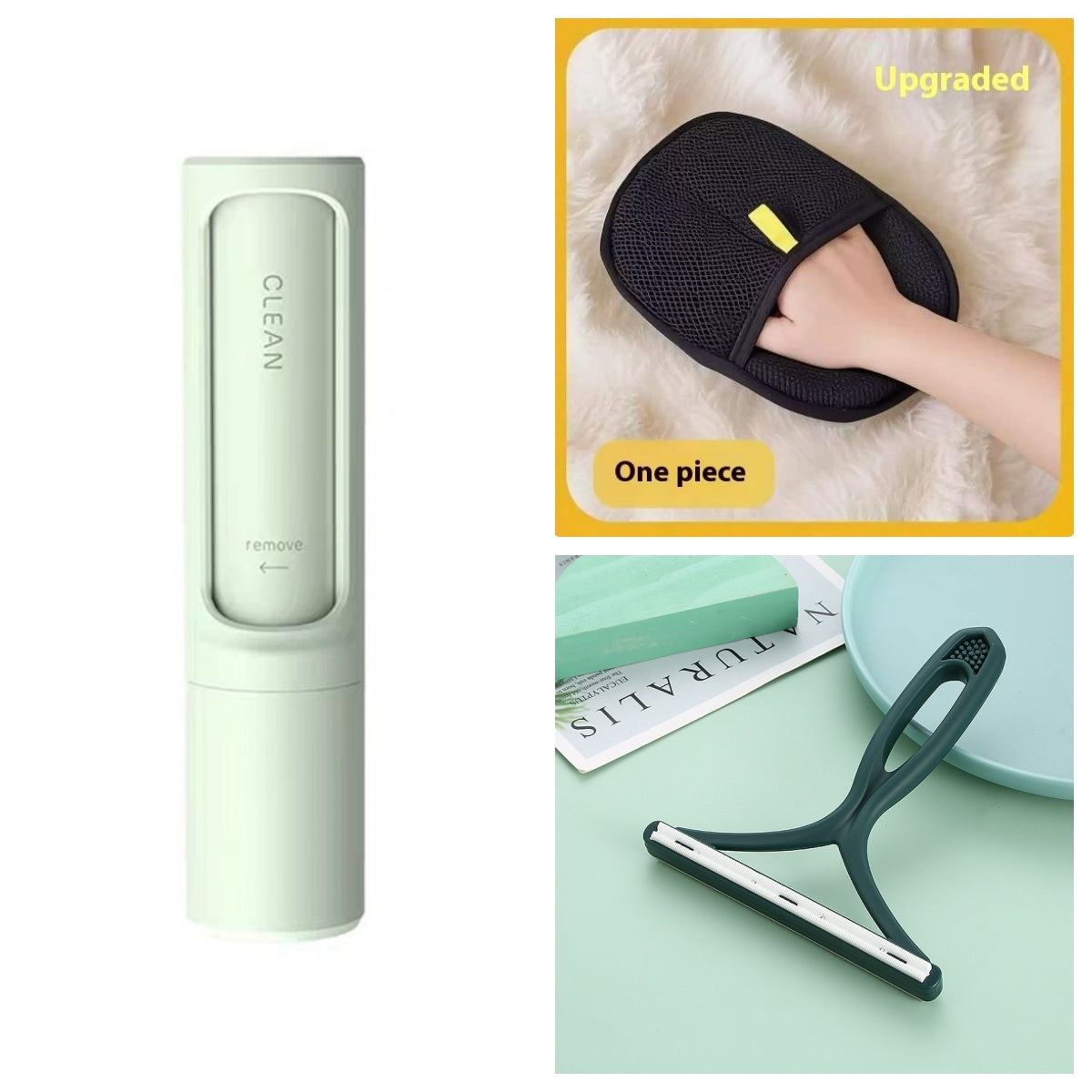 2-in-1 Self-Cleaning Pet Hair Remover Brush & Lint Roller - Portable, Reusable Tool for Cat & Dog Fur on Furniture, Clothes, and Carpet