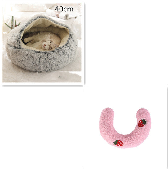2-in-1 Round Plush Pet Bed & Warm House for Dogs and Cats - Winter Soft Long Plush Bed