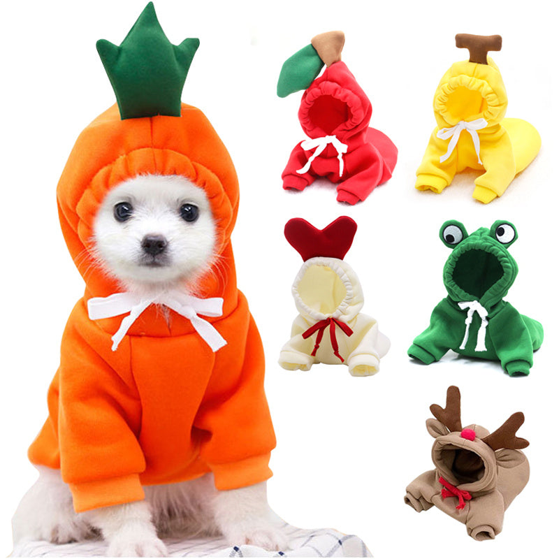 Cute Fruit Hoodie Winter Warm Fleece Dog Sweater for Small Dogs - French Bulldog, Chihuahua, Puppy & Cat Clothing