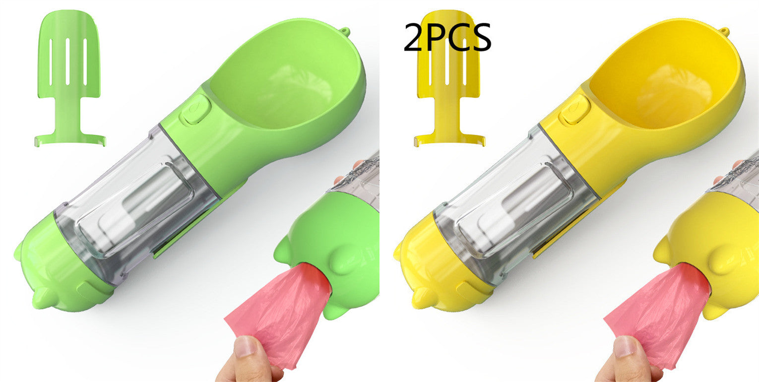 3-in-1 Portable Pet Water Bottle with Bowl & Waste Bag Dispenser | Outdoor Travel Dog & Cat Feeder