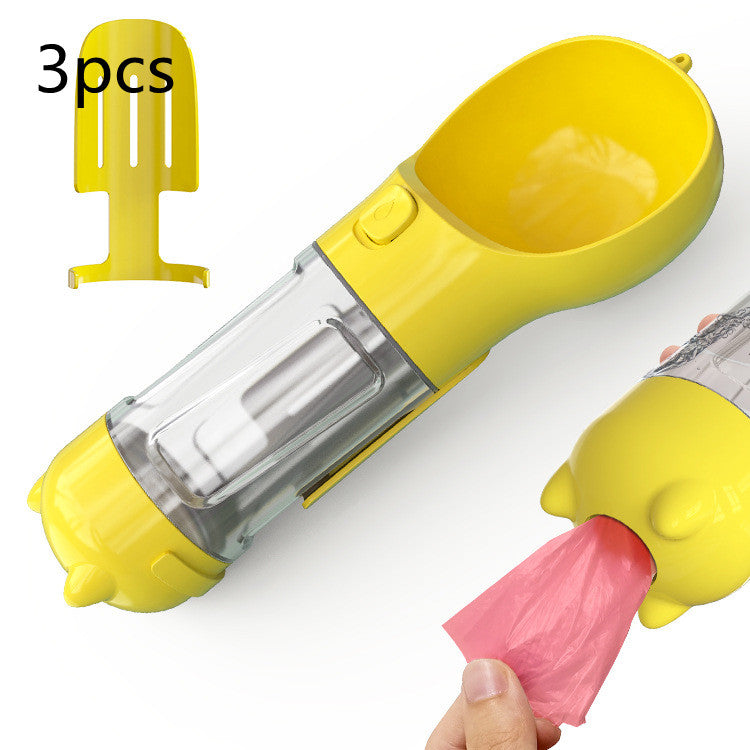 3-in-1 Portable Pet Water Bottle with Bowl & Waste Bag Dispenser | Outdoor Travel Dog & Cat Feeder