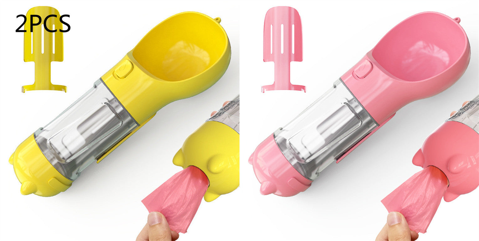3-in-1 Portable Pet Water Bottle with Bowl & Waste Bag Dispenser | Outdoor Travel Dog & Cat Feeder