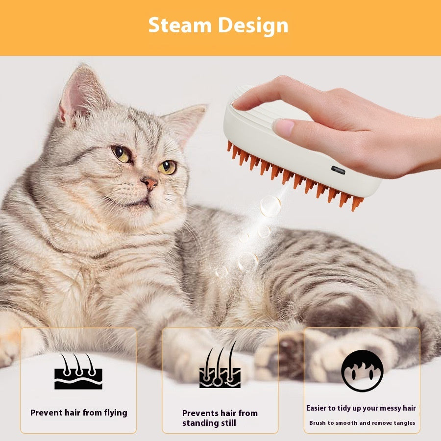 USB Rechargeable Pet Steam Brush & Massage Comb - 3-in-1 Grooming Tool for Cats and Dogs with Spray Function