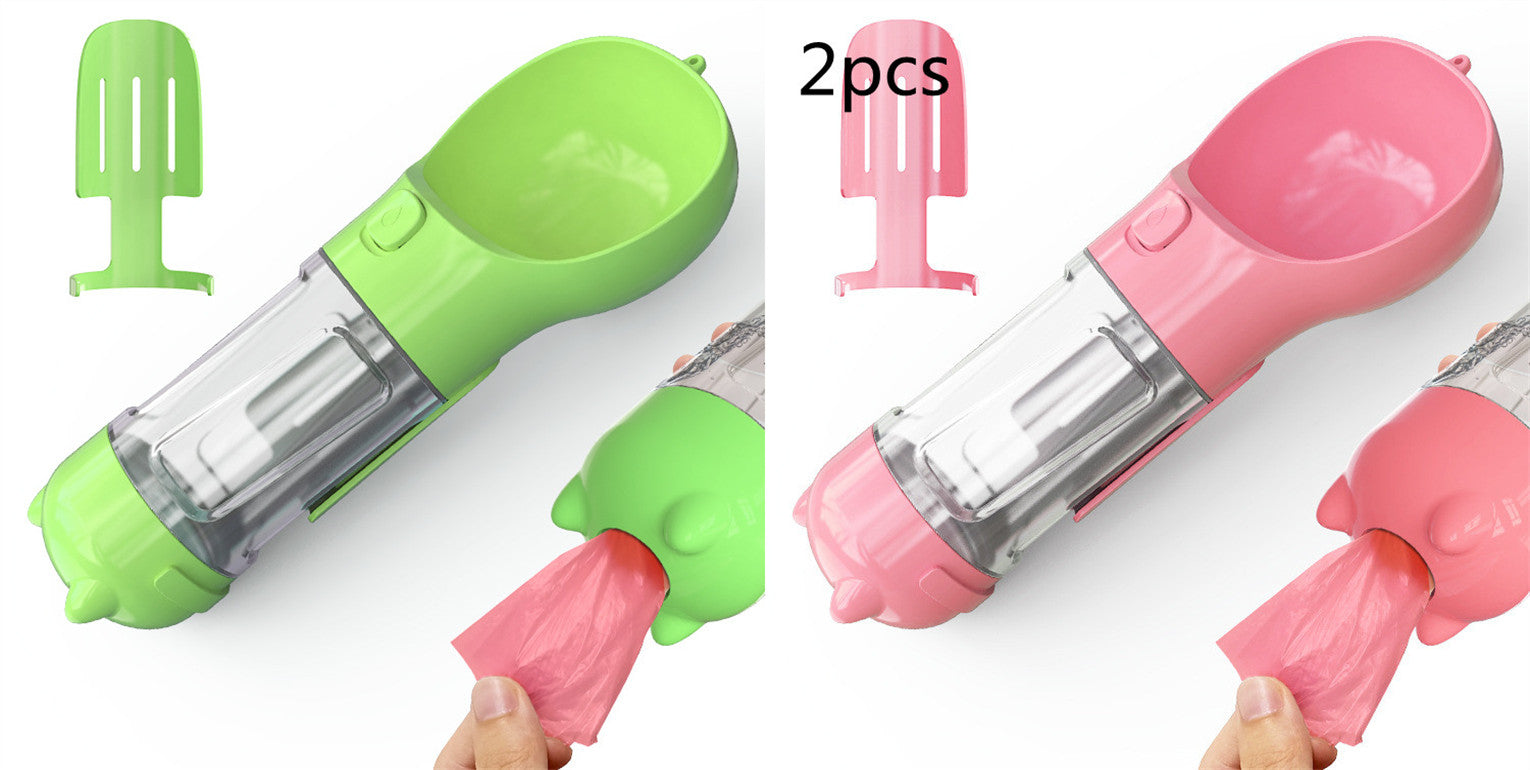 3-in-1 Portable Pet Water Bottle with Bowl & Waste Bag Dispenser | Outdoor Travel Dog & Cat Feeder