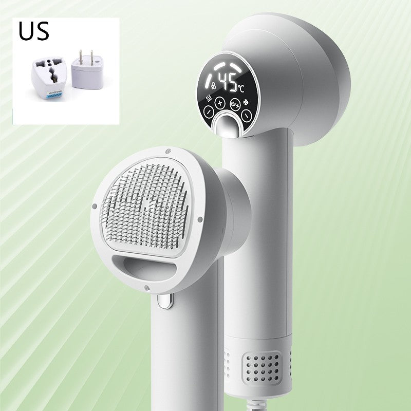 Smart Pet Hair Dryer & Grooming Brush - Silent Blow Comb for Dogs & Cats, 300W, Purple/White