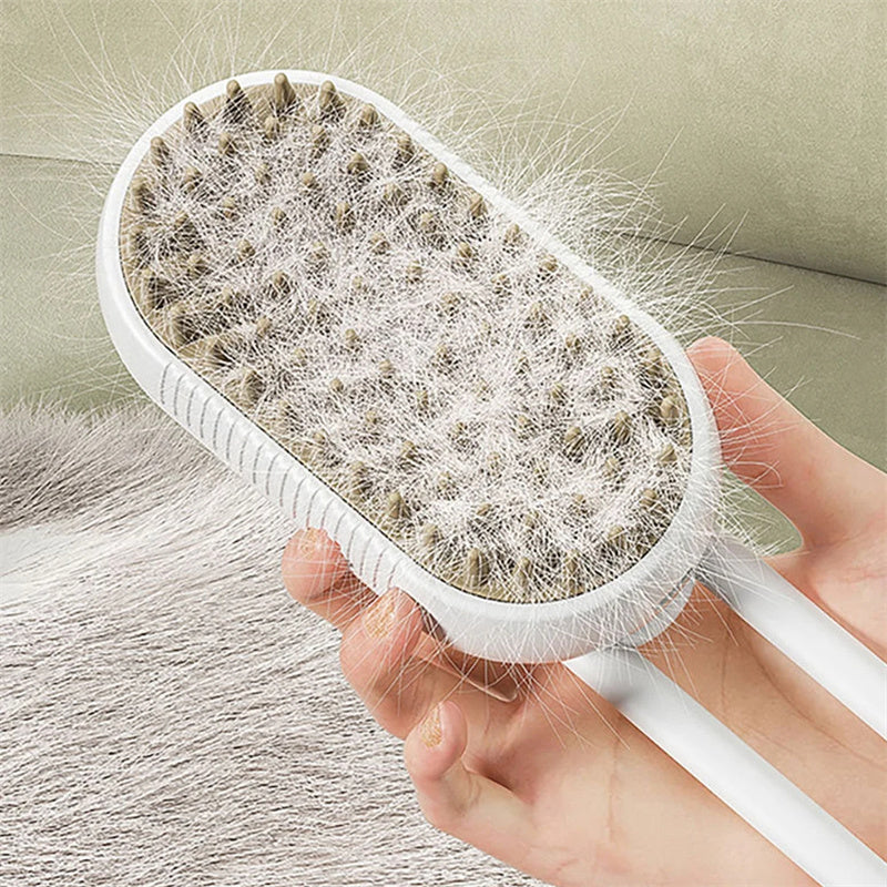 3-in-1 Electric Steam Pet Brush - USB Rechargeable Dog & Cat Grooming Brush for Hair Removal, Detangling & Massage