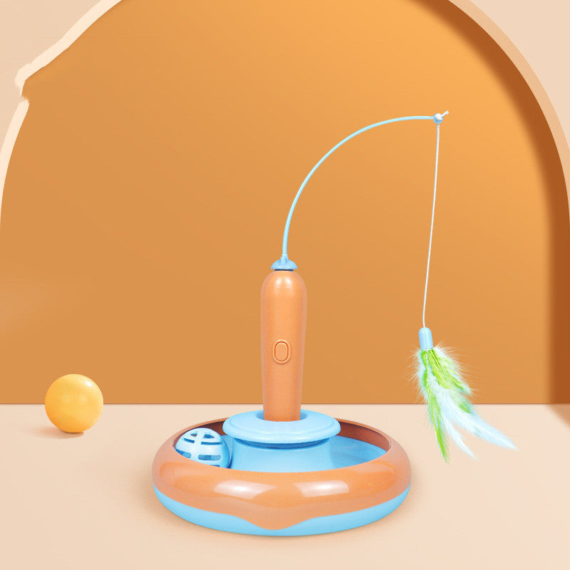 2-in-1 Self-Play Cat Toy: Interactive Turntable with Feather Teaser