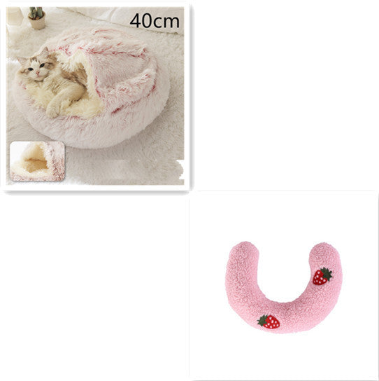 2-in-1 Round Plush Pet Bed & Warm House for Dogs and Cats - Winter Soft Long Plush Bed