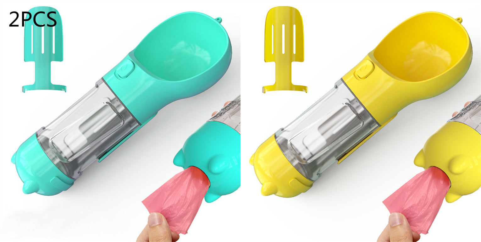 3-in-1 Portable Pet Water Bottle with Bowl & Waste Bag Dispenser | Outdoor Travel Dog & Cat Feeder