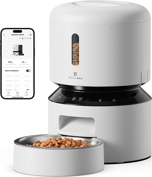 PETLIBRO Automatic Cat Feeder, 5G WiFi Automatic Pet Feeder with Freshness Preservation, 3L Timed Cat Feeders for Dry Food, Up to 48 Portions 10 Meals Per Day, Granary Pet Feeder for Cat/Dog